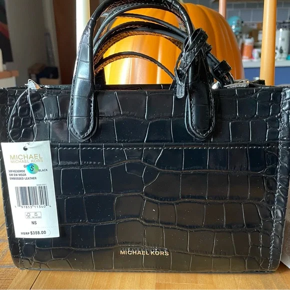 Michael Kors Gigi Glossy Black Embossed Crossbody/Satchel Bag - Picture 4 of 8